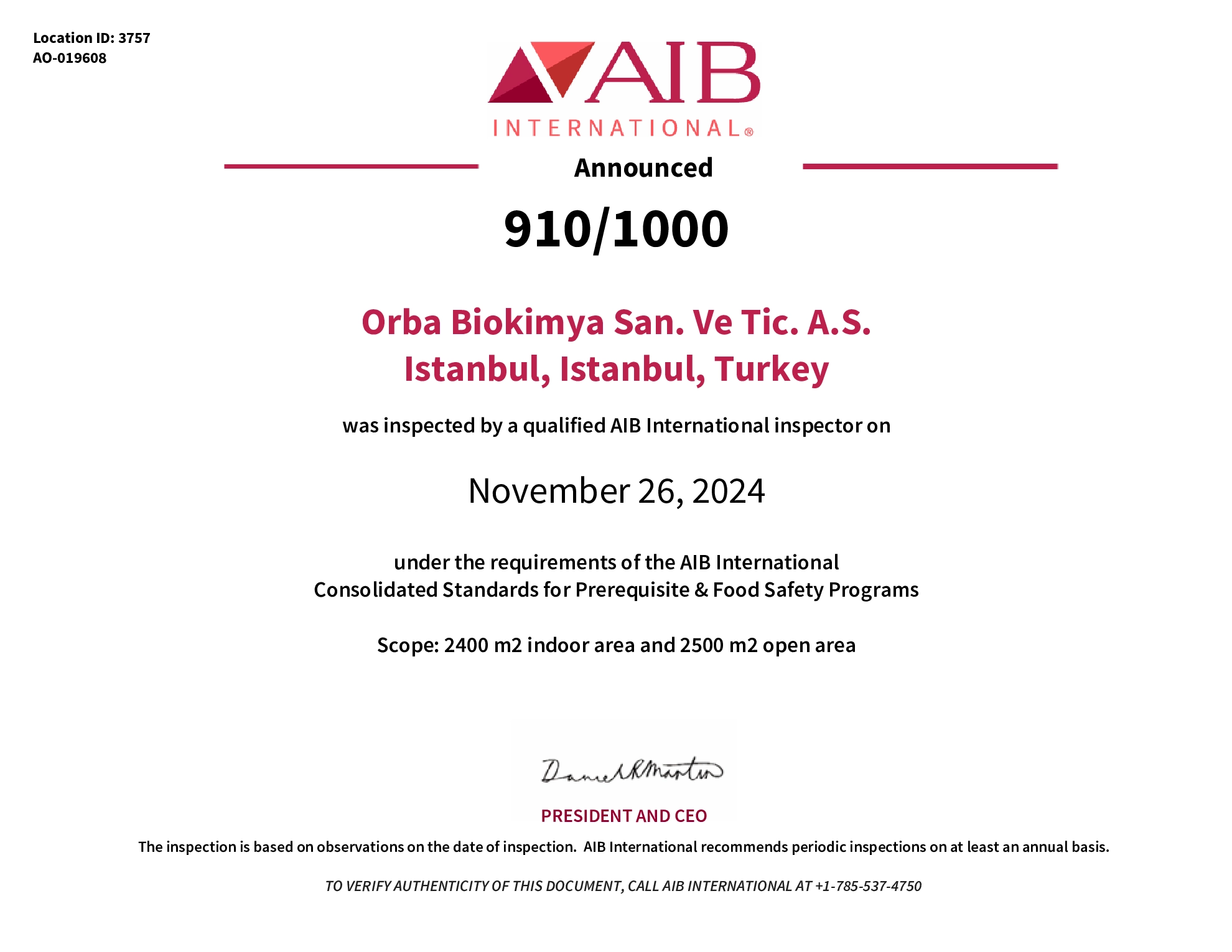 Orba AIB Certification